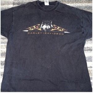 HARLEY DAVIDSON Mens XL Black Wolf  Crew Neck T-Shirt New Castle Flames